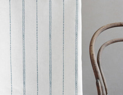 Inga Shadow Blue - White fabric with Blue decorative stripes, 100% Linen