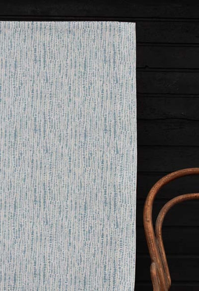 Dora-WHT-Shadow Blue - White fabric with Blue Print Abstract Print, 100% Linen