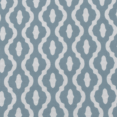 Oona Shadow Blue - White linen fabric, Blue abstract print
