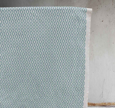 Oona Shadow Blue - White linen fabric, Blue abstract print