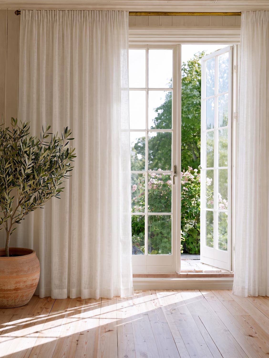 Voile Sheer Linen Curtains in White for Living Room