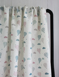 Sky Ride Pink - Linen fabric, Pink and Blue pattern with hot air balloons - Kids print!
