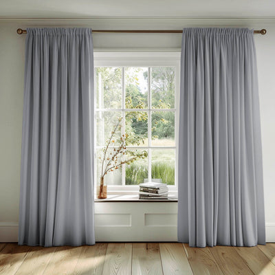 Smoke grey cotton curtains, pencil pleat heading