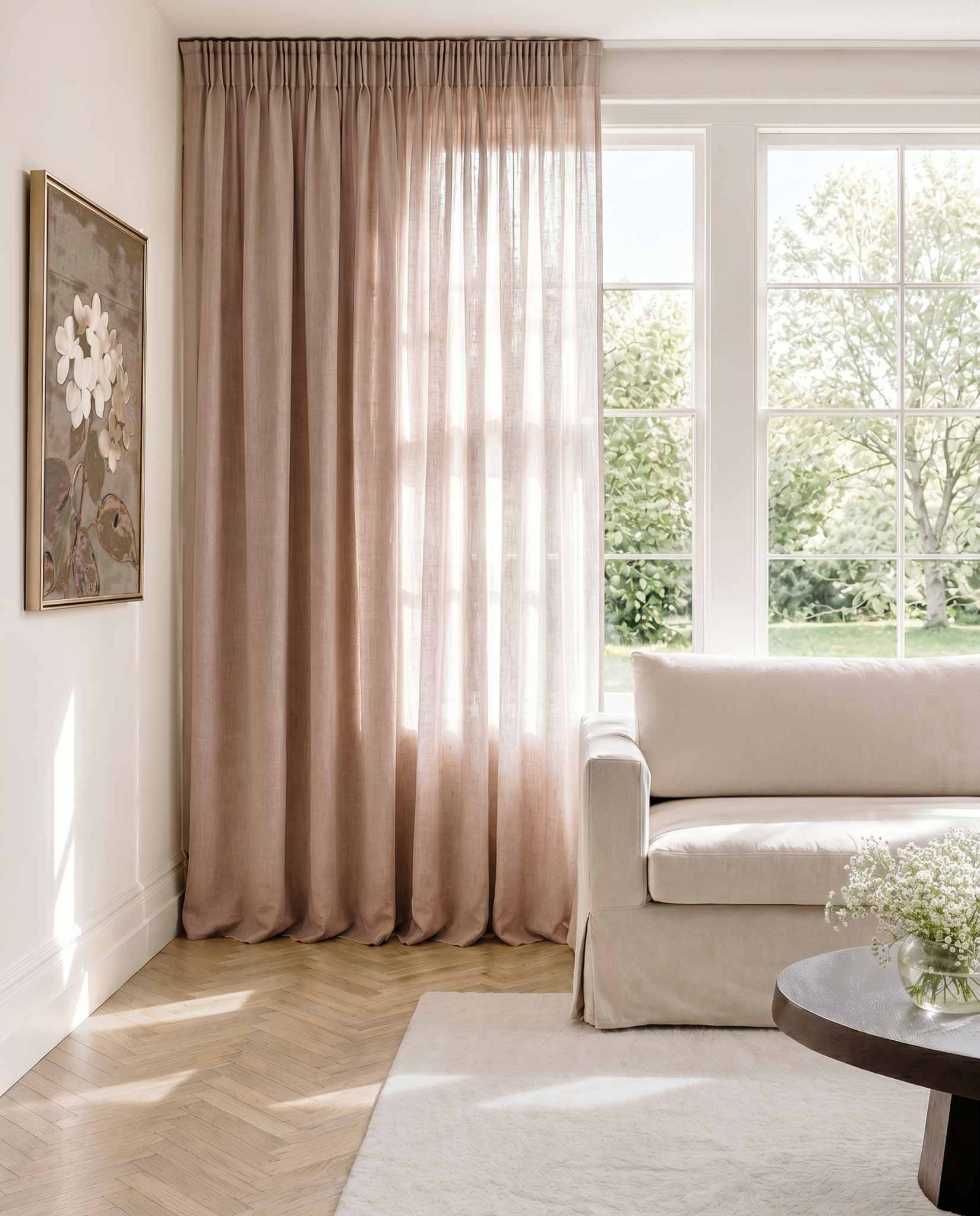 Subtle Pink Pencil pleat curtains - 100% Linen. Linara Sandy Rose by Ada & Ina