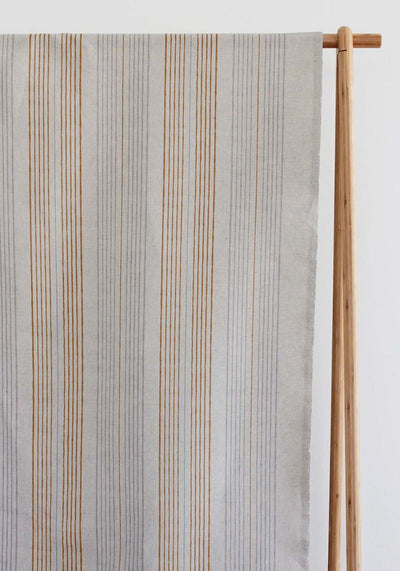 Else-Tangerine -  Linen Cotton mix curtain fabric, Orange & Grey stripes