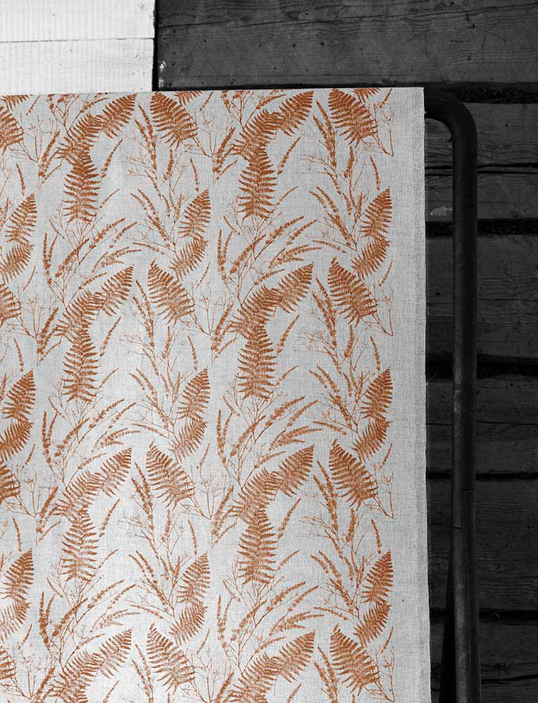 Fernia Terracotta - Fabric for curtains with Orange pattern