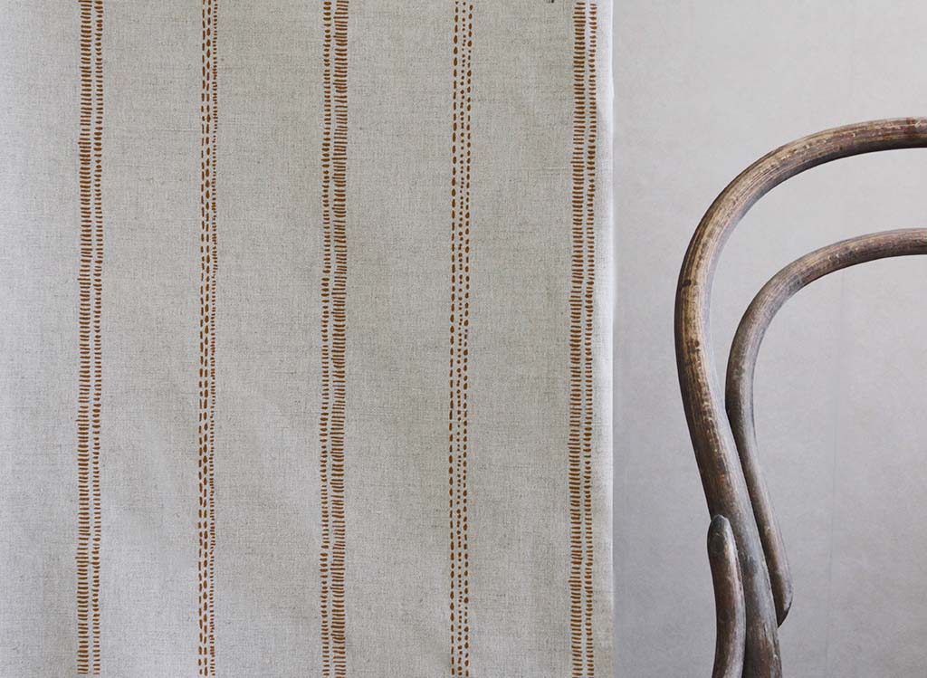 Rae Terracotta - Curtain fabric with Orange hand drawn stripes