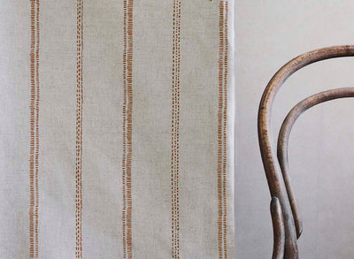 Rae Terracotta - Curtain fabric with Orange hand drawn stripes