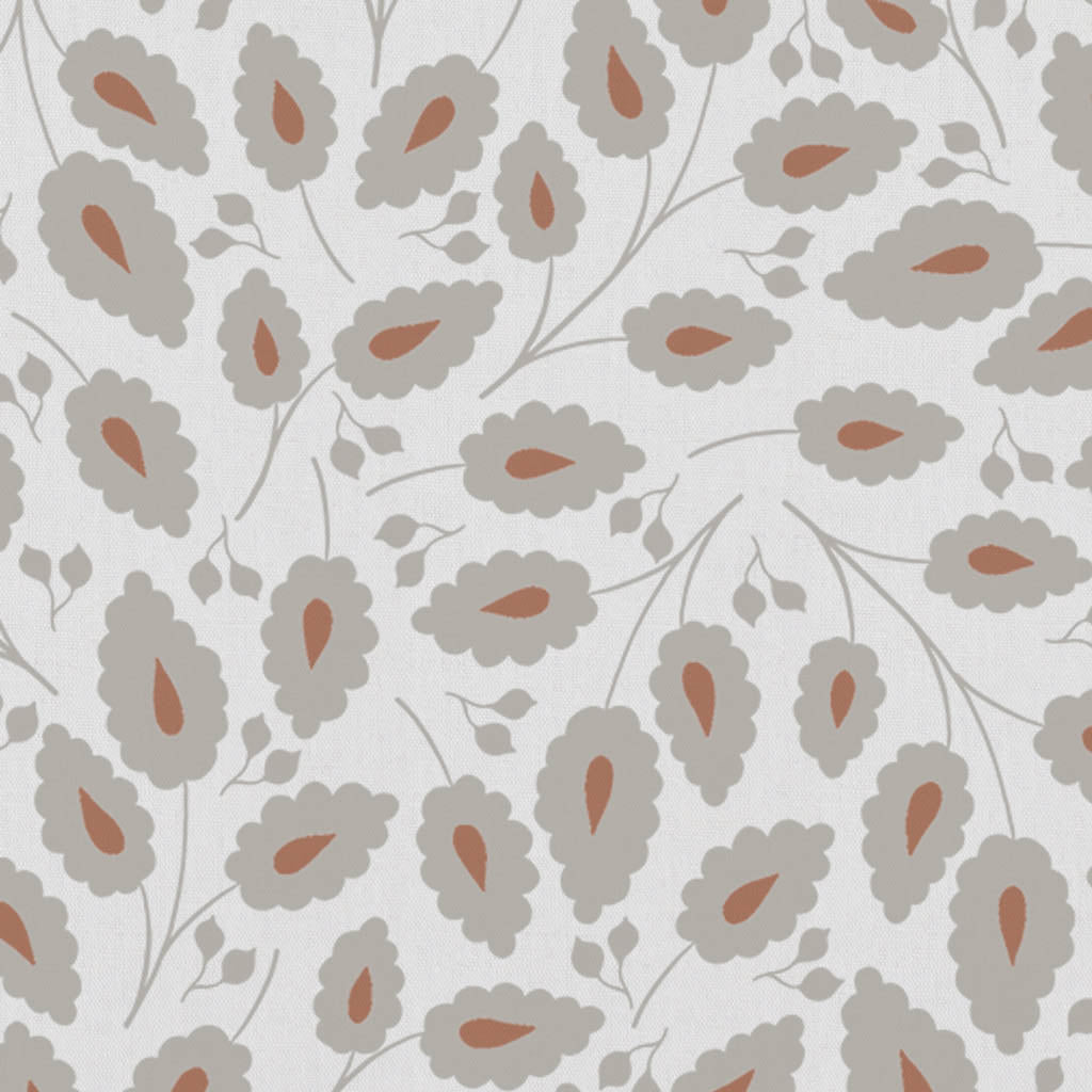 Goldie Terracotta-WHT  - White curtain fabric with Orange botanical print