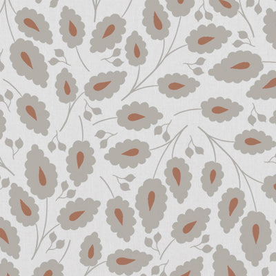 Goldie Terracotta-WHT  - White curtain fabric with Orange botanical print