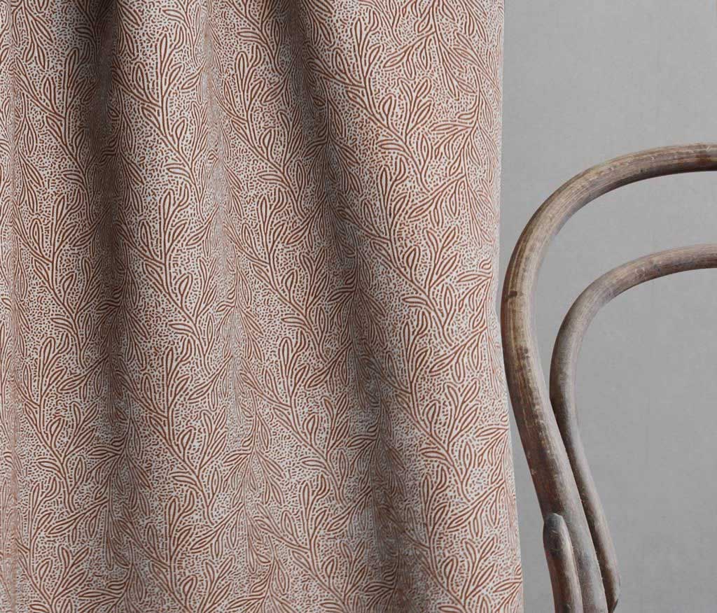 Alma Terracotta - Curtain fabric with Orange botanical print