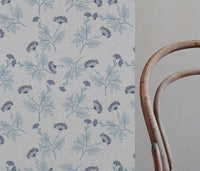 Emmy True Blue - Natural fabric with botanical Light Blue and Dark Blue print