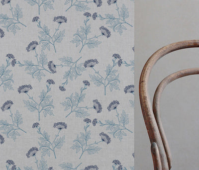 Emmy True Blue - Natural fabric with botanical Light Blue and Dark Blue print