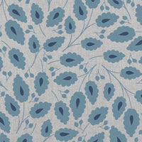 Goldie True Blue - Natural curtain fabric with Light Blue botanical print