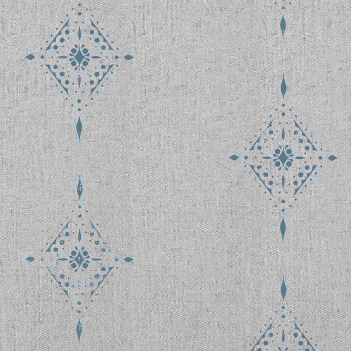 Kaisley True Blue - Natural curtain fabric with Light Blue Abstract print