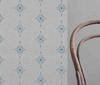 Kaisley True Blue - Natural curtain fabric with Light Blue Abstract print