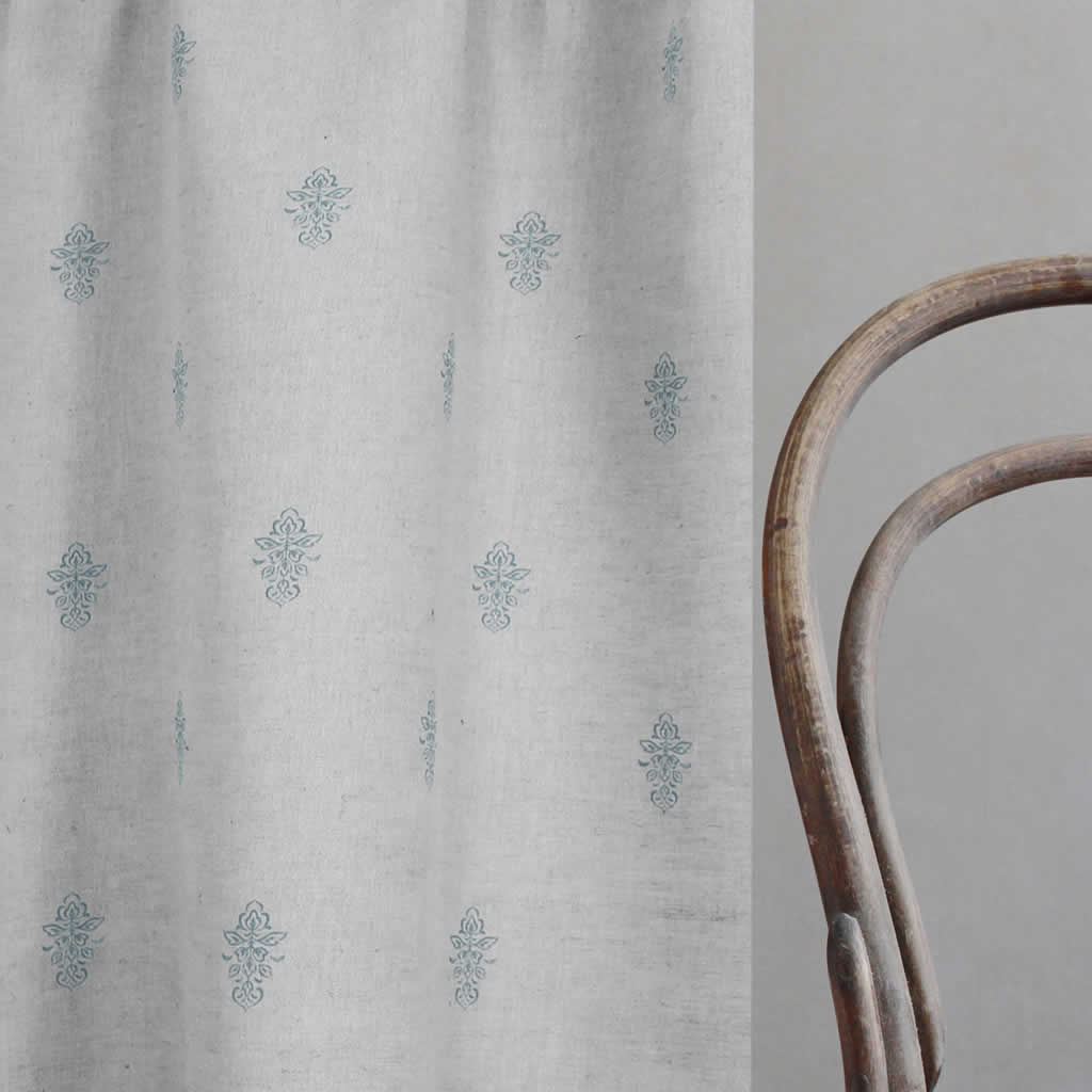 Lisana-NAT True Blue - Curtain fabric with Light Blue abstract print