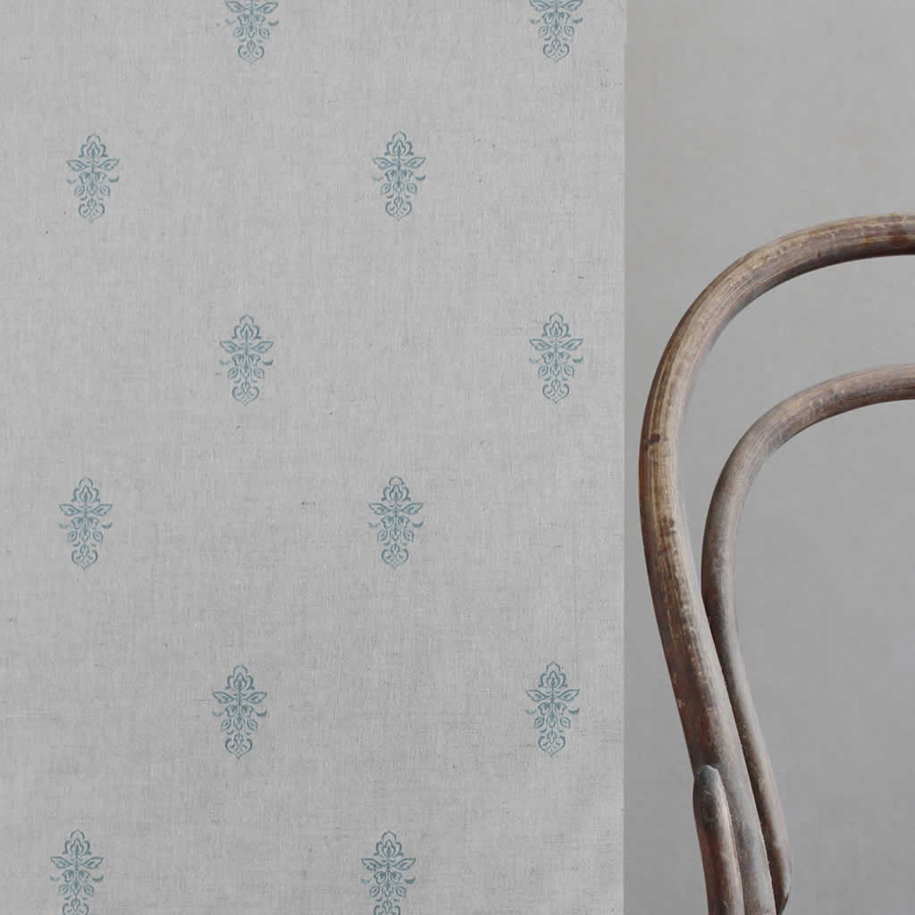 Lisana-NAT True Blue - Curtain fabric with Light Blue abstract print