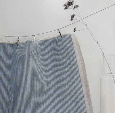 Laila True Blue - Curtain fabric with Blue stripes