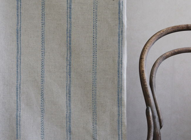 Rae True Blue - Curtain fabric with blue hand drawn stripes