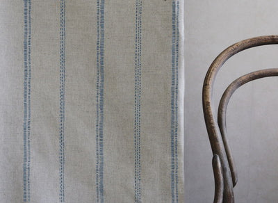 Rae True Blue - Curtain fabric with blue hand drawn stripes