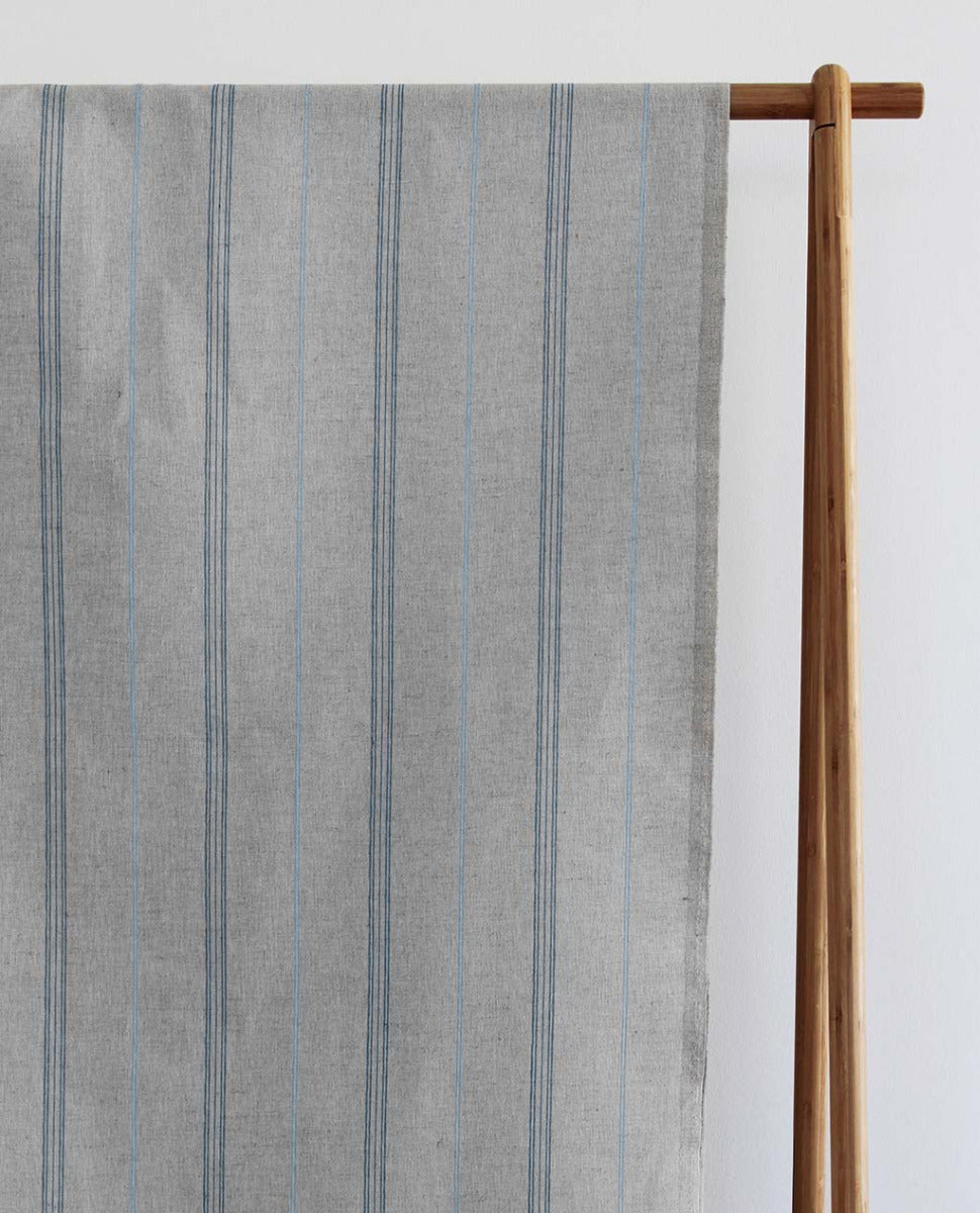 Elise True Blue- Linen Cotton mix curtain fabric, True Blue & Sky Blue stripes
