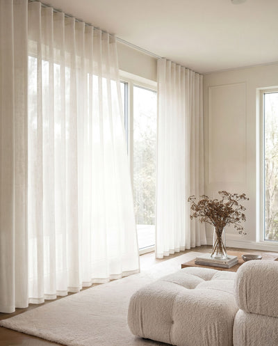 Sheer White Curtains in Linen Fabric - Made to  Measure Curtains