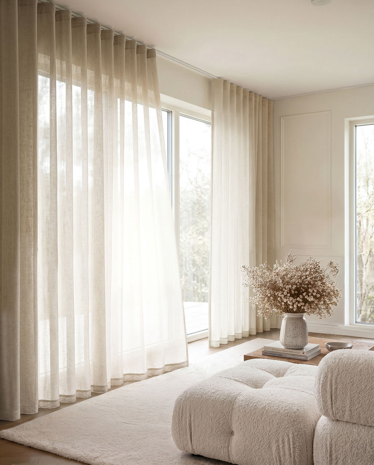 Made to Measure Sheer Linen Curtains in Gabriella Oatmeal - Living Room 