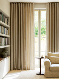 Natural Wave Heading Linen Curtains For Living Room. Extra Wide Double Width.