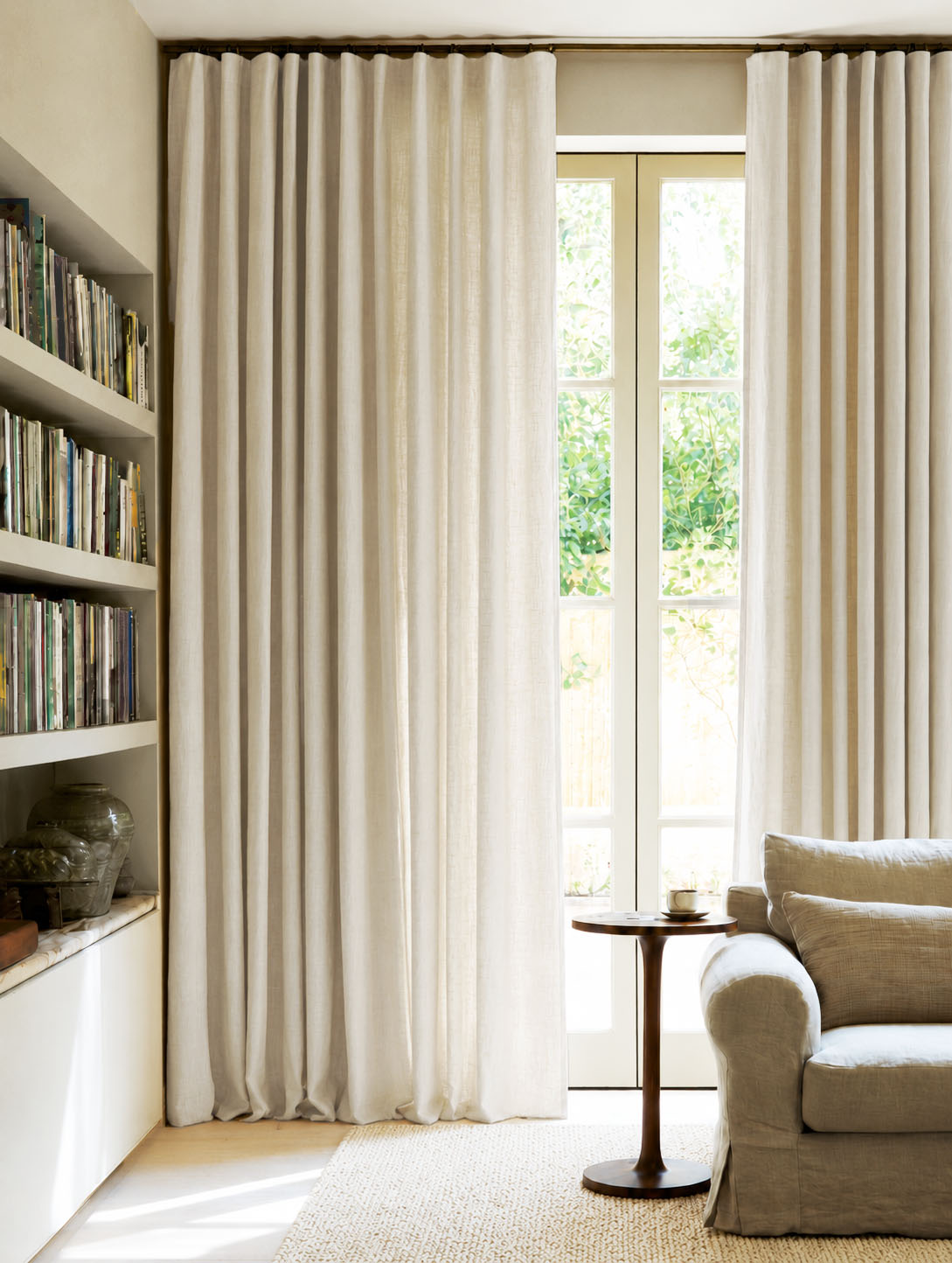White Wave Heading Linen Curtains For Living Room. Extra Wide Double Width.