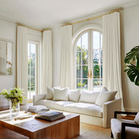Interior decorated with white cotton curtains in Amara White fabric, Lifestyle shot
