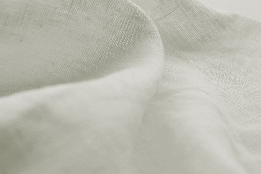 Bianco White - White 100% Linen Fabric Prewashed - close up photo