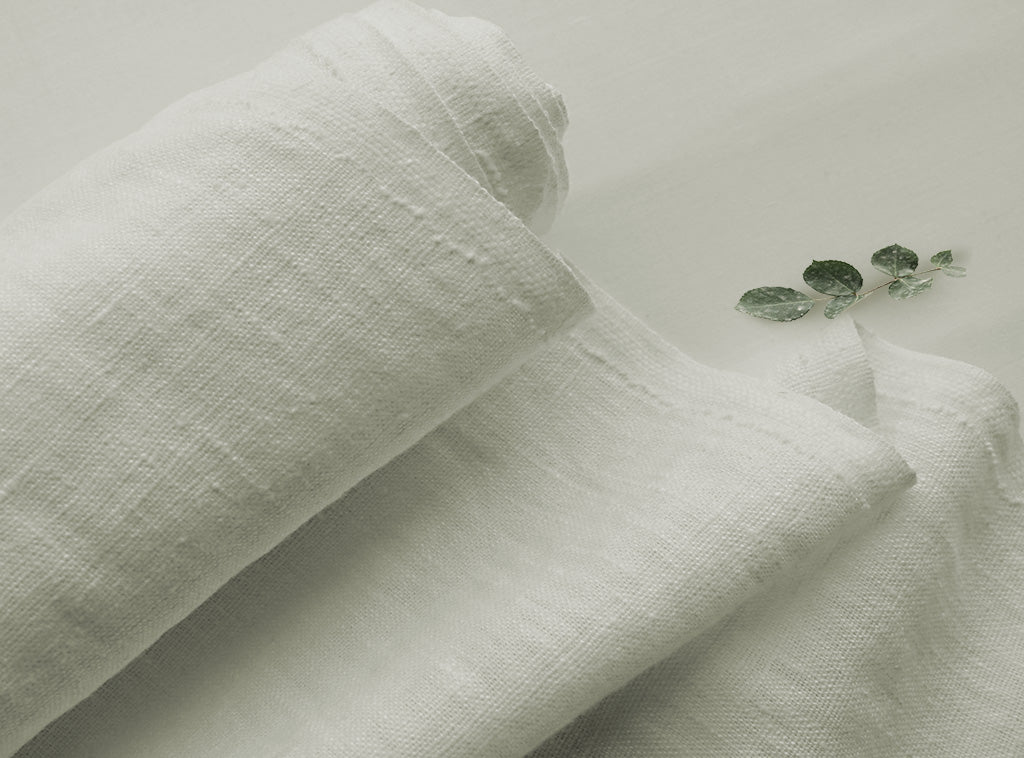 Bianco White - White 100% Linen Fabric Prewashed