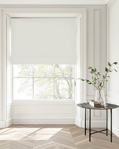 Dinah Off White - Pre-washed White colour Linen upholstery fabric. Ideal for warm curtains and blinds.