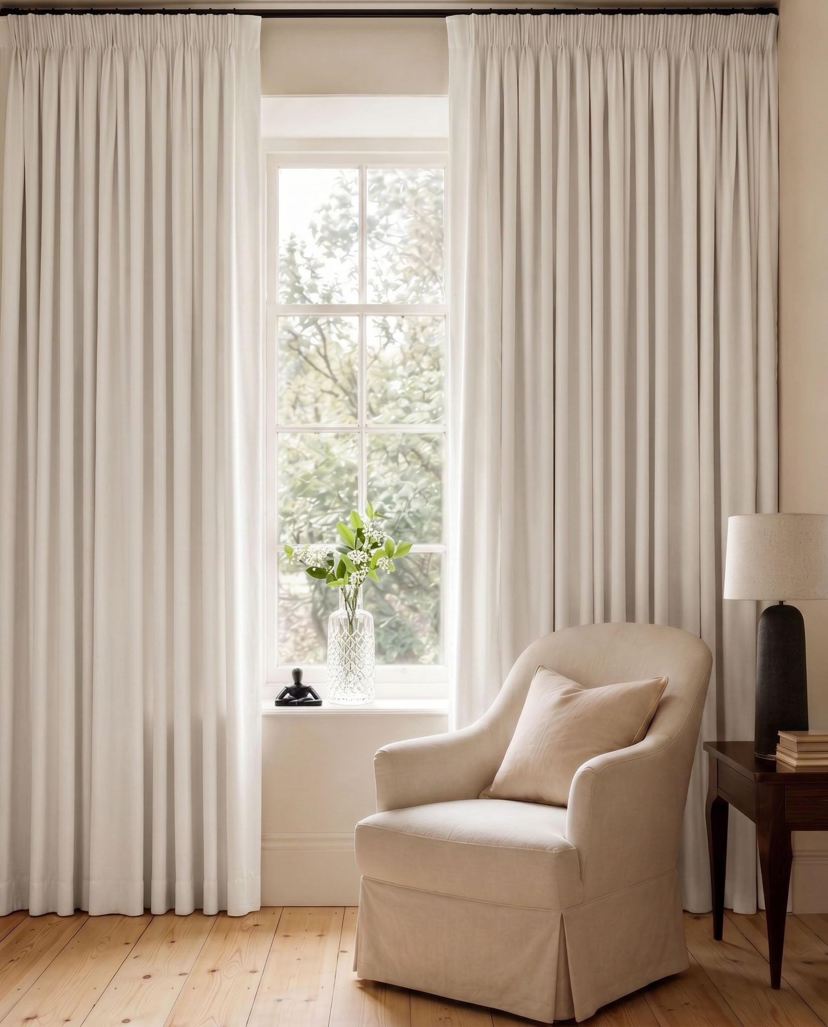 White Blackout Lined Curtains Living Room
