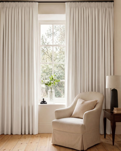 White Blackout Lined Curtains Living Room