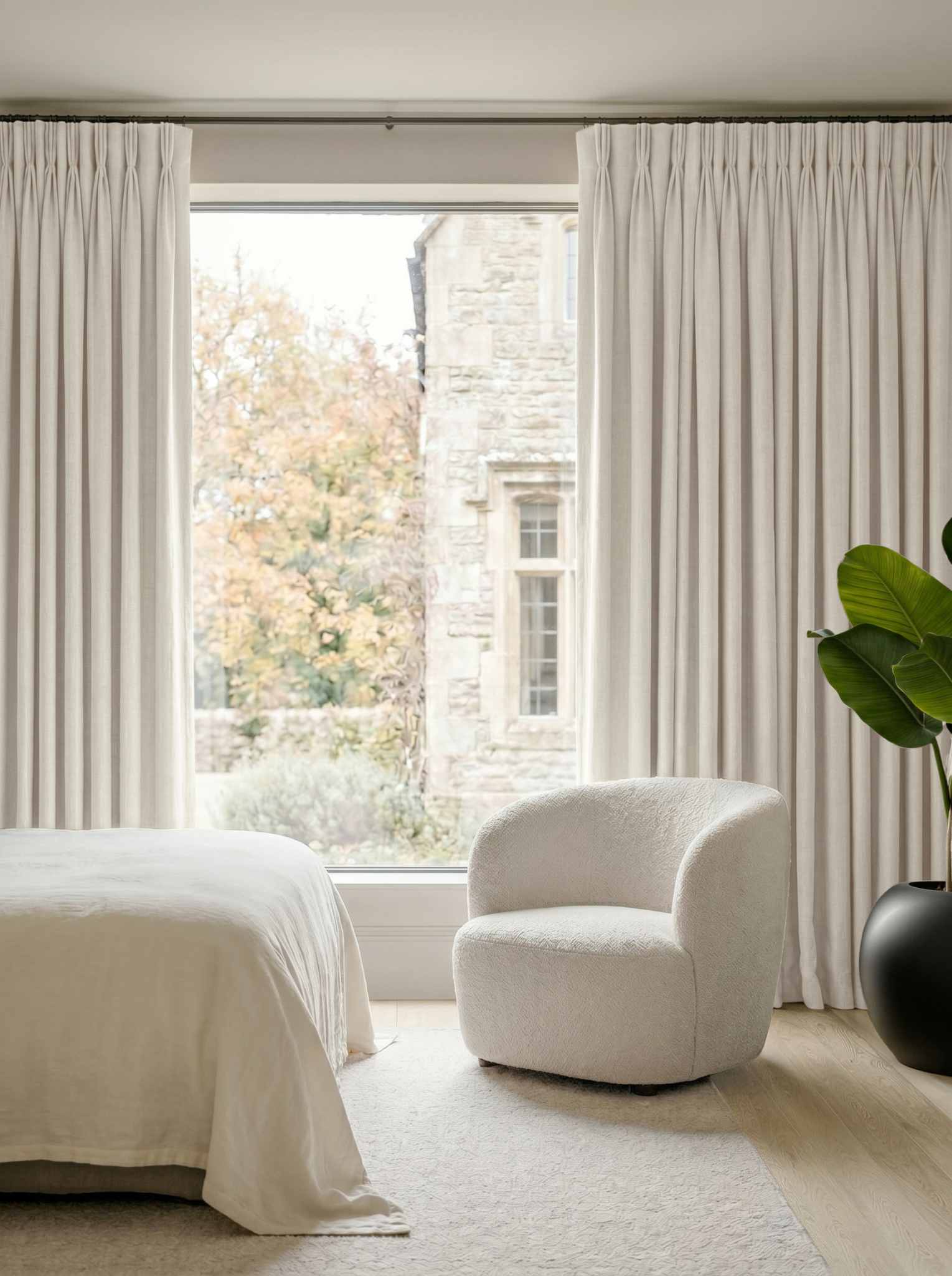 White Bedroom Linen curtains Blackout lined - made of 100% pre-washed linen fabric Bianco Pure White by Ada & Ina.