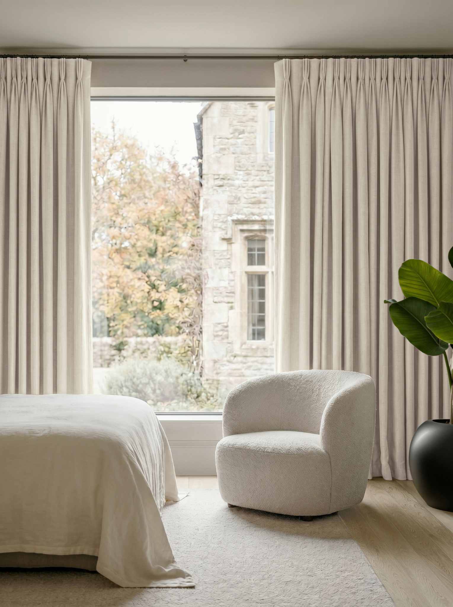 White Bedroom Linen curtains Blackout lined - made of 100% pre-washed linen fabric Bianco White by Ada & Ina.