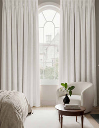 White Made to measure linen curtains - Blackout lined 100% linen Pleated heading. Greta White.