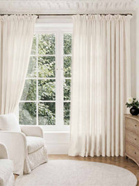 White Pleated Linen curtains for Living room. Made of pre-washed linen Bianco White by Ada & Ina.