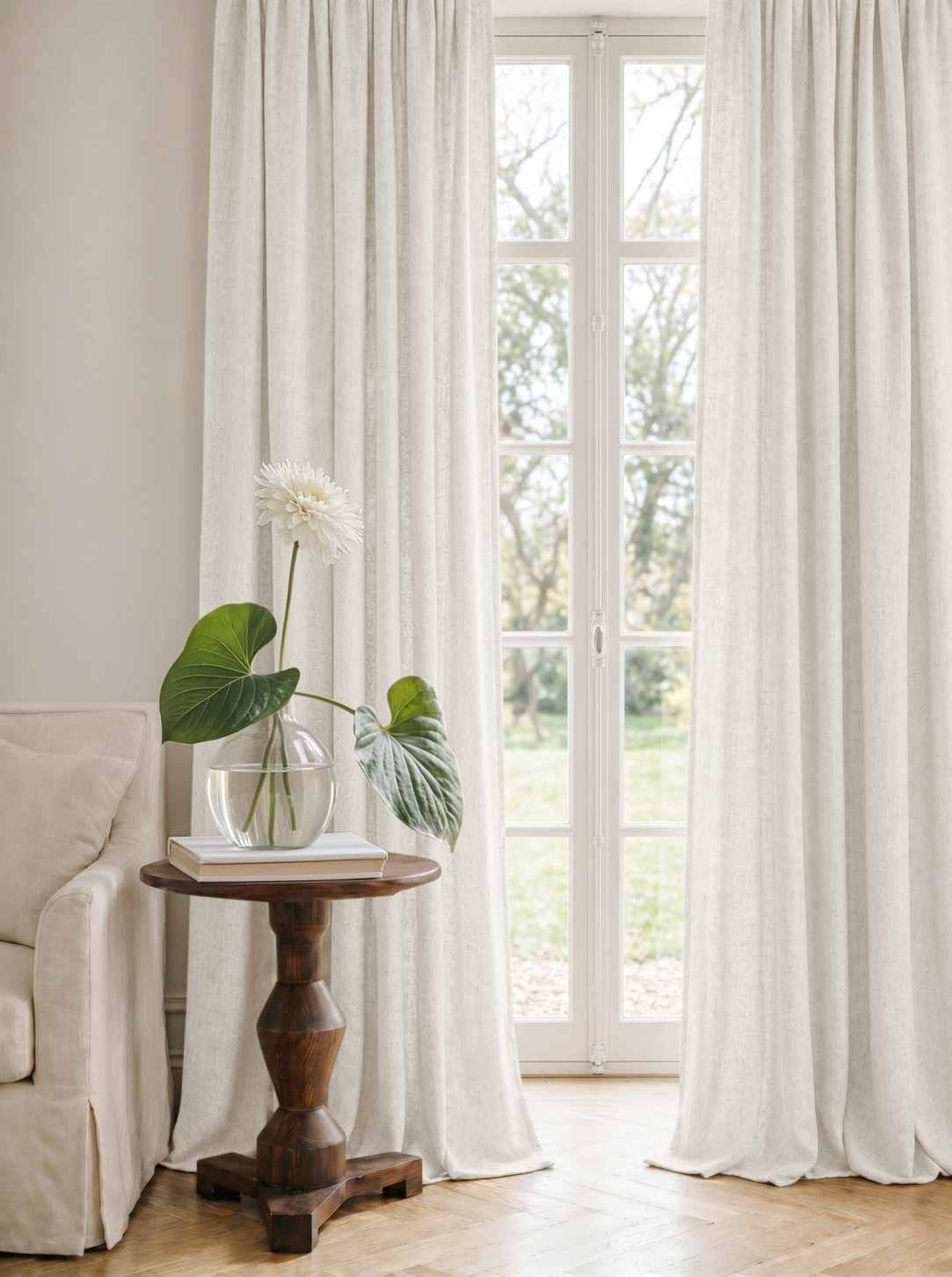 White Linen Curtains - Cotton lined. Made of pre-washed 100% linen Bianco Pure White by Ada & Ina.