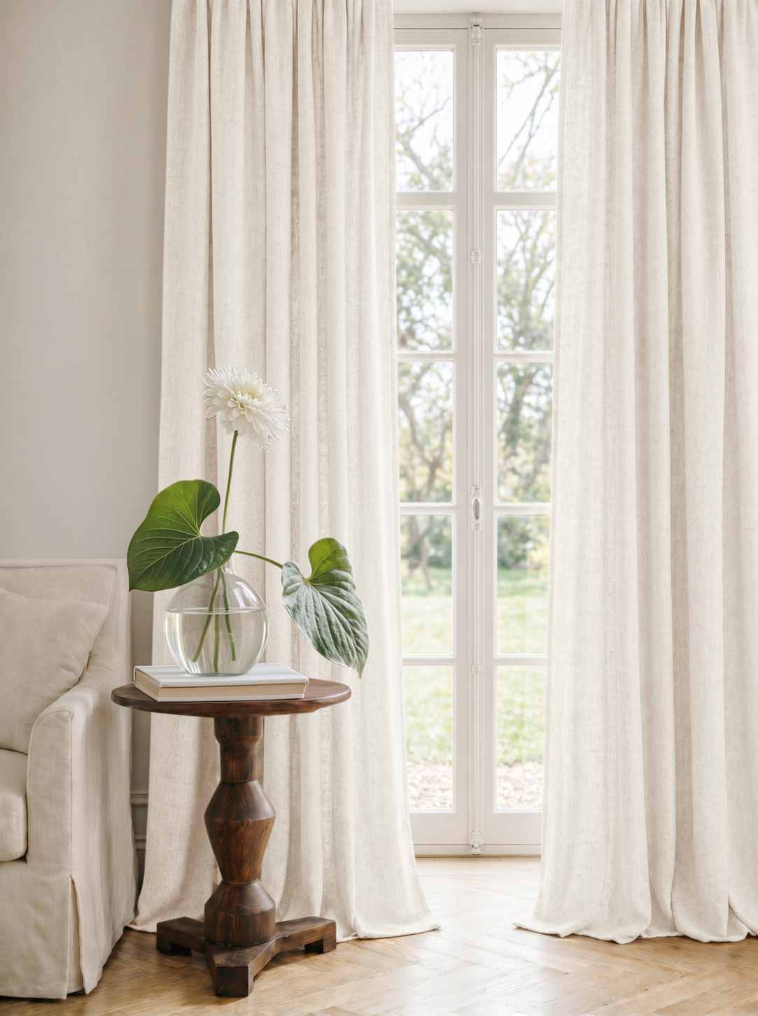 White Linen Curtains - Cotton lined. Made of pre-washed 100% linen Bianco White by Ada & Ina.