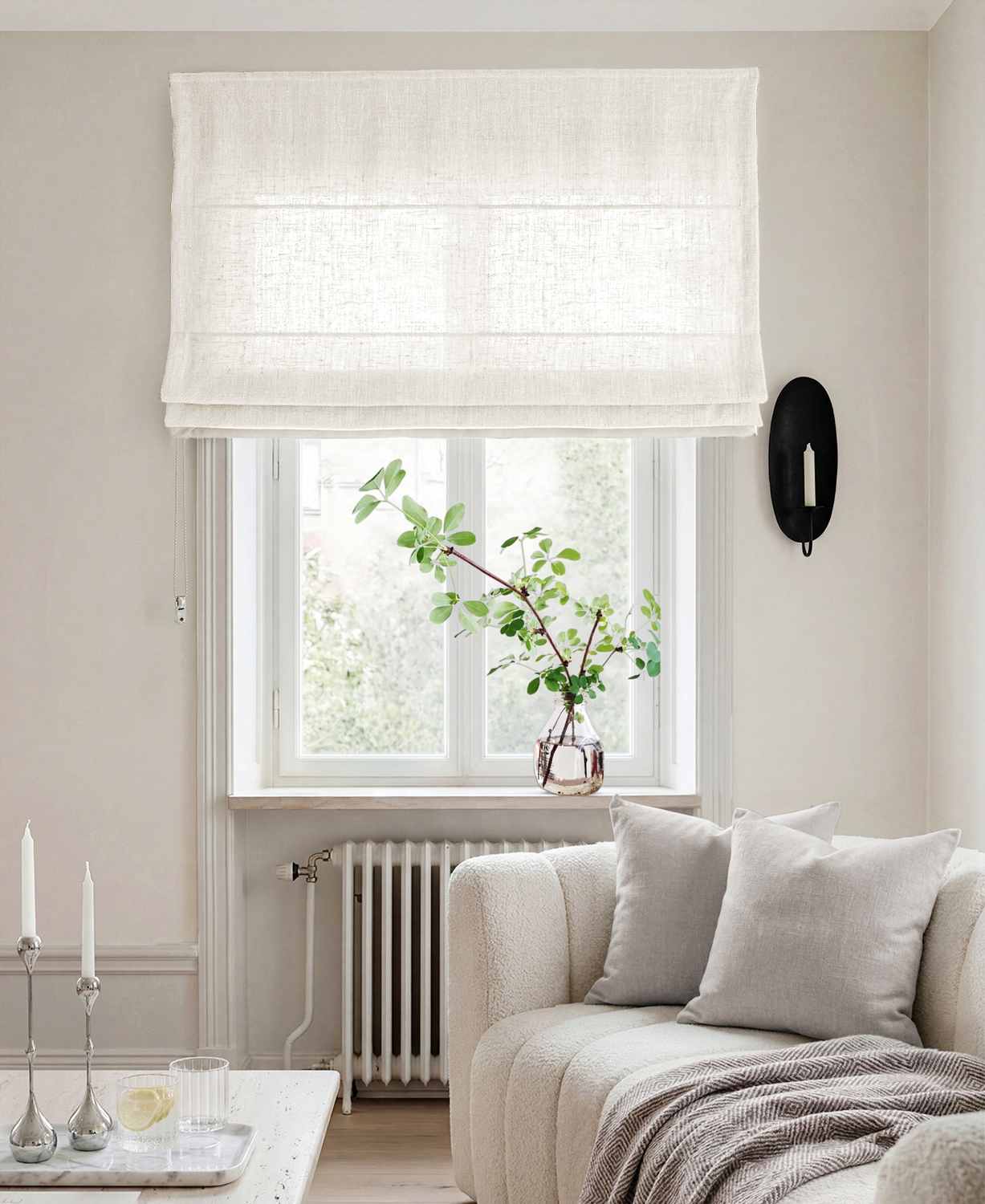 White Linen Roman blind - Cotton lined. Made of pre-washed 100% linen Bianco White by Ada & Ina.