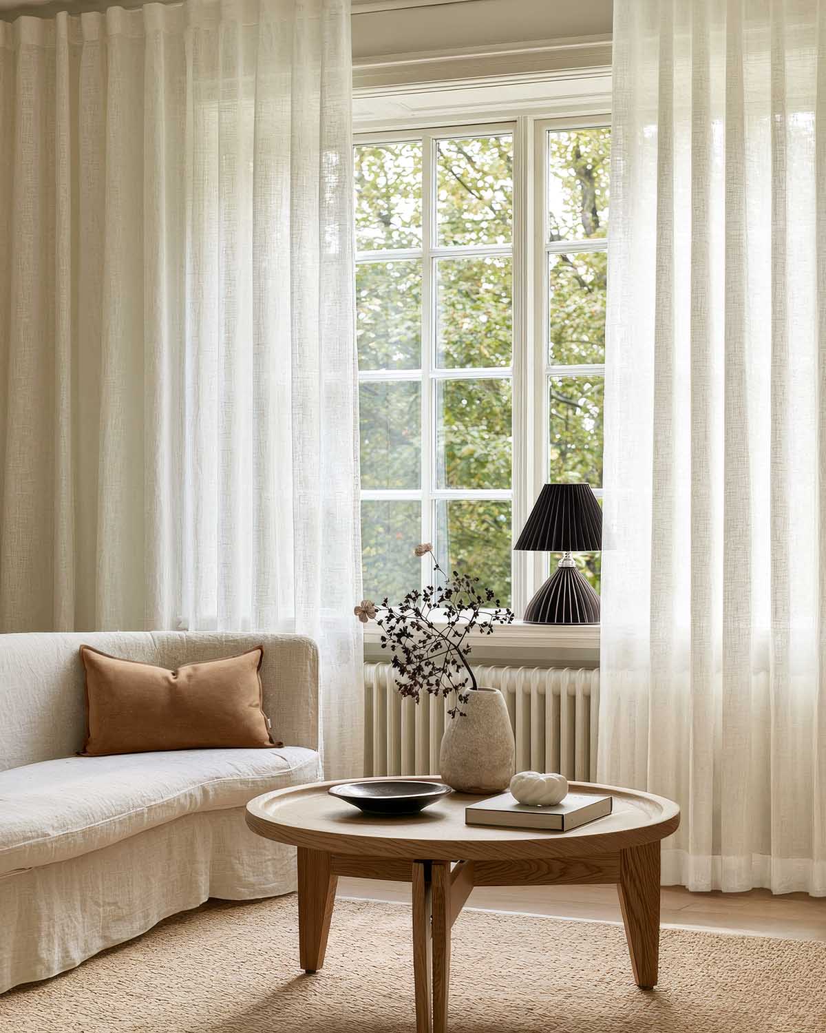 Off-white Sheer Linen Curtains in Linen Voile Fabric