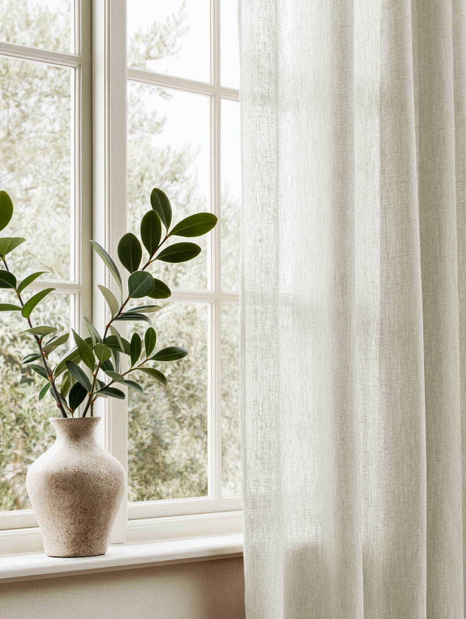 Mette White Sheer Voile Linen Curtains - White Colour Detail