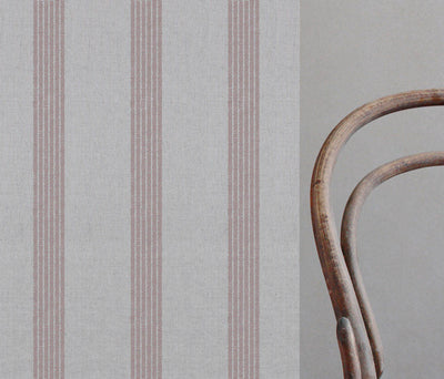 Sumi Dusty Pink - Natural curtain fabric with Pink Striped print