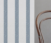 Sumi Ink-WHT - White curtain fabric with Blue Striped print
