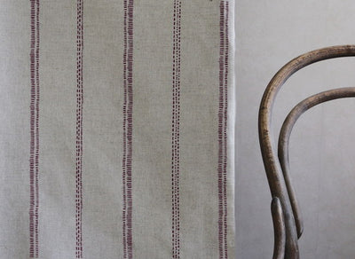 Rae Wine - Curtain fabric with red hand drawn stripes