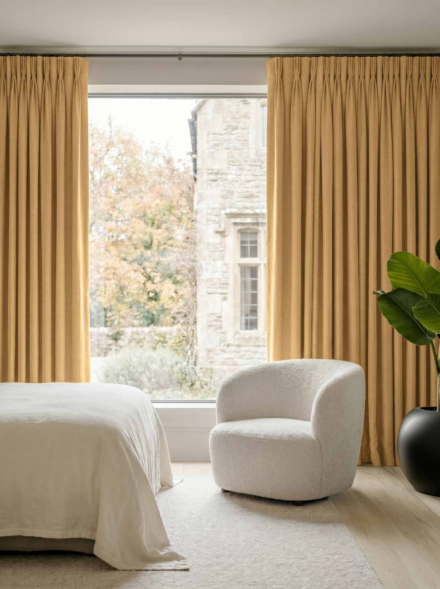 Yellow Bedroom Linen curtains Blackout lined - made of 100% pre-washed linen fabric Bianco Mustard by Ada & Ina.