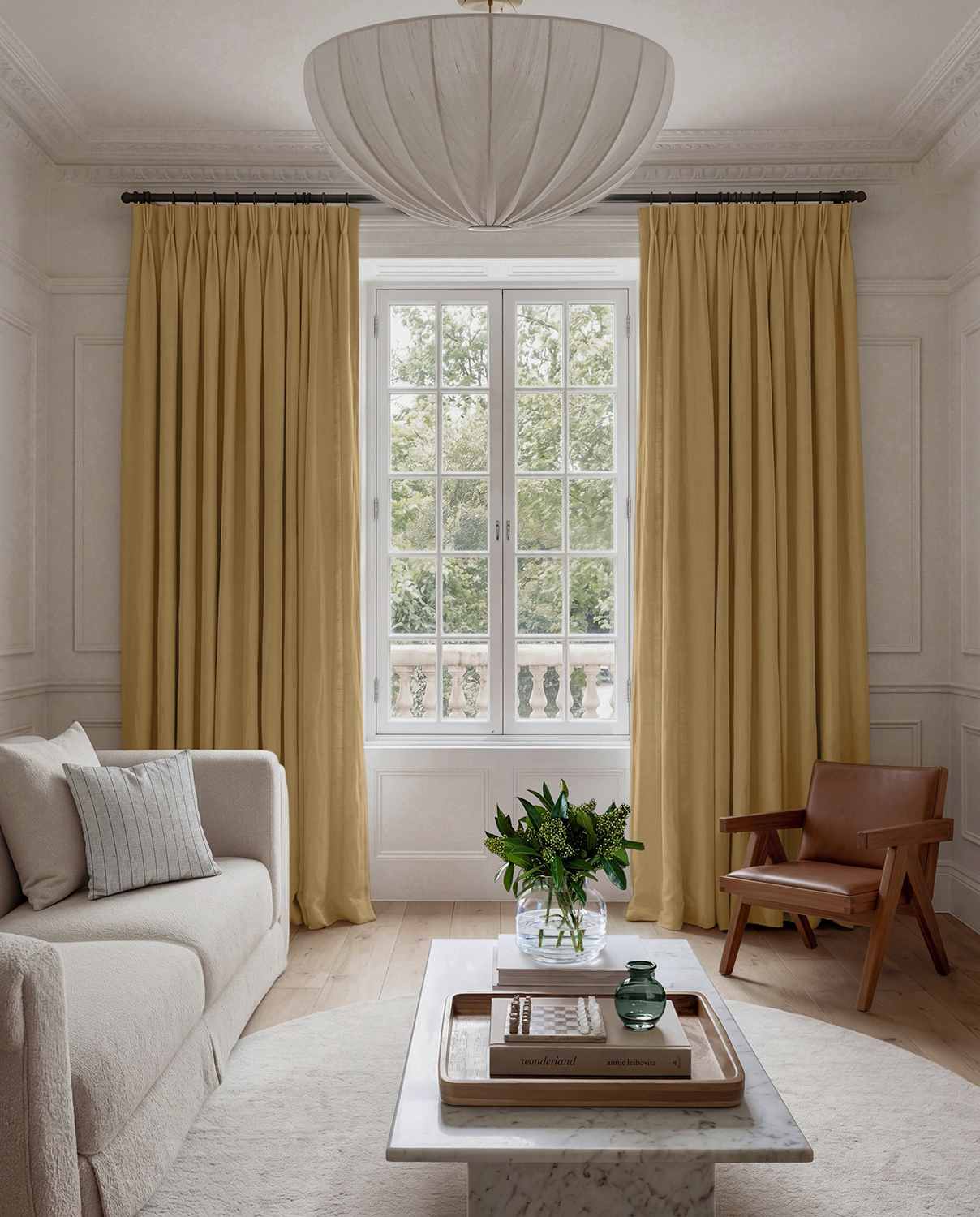 Yellow Linen Living room curtains - 100% pre-washed linen. Bianco Mustard by Ada & Ina.